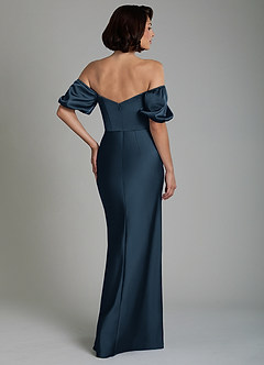 Azazie Lea Bridesmaid Dresses Dark Navy Mermaid Off the Shoulder Stretch Satin Convertible Dress image6