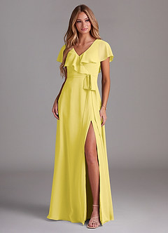 Azazie Lainey Bridesmaid Dresses Canary A-Line with Pockets Chiffon Dress image3
