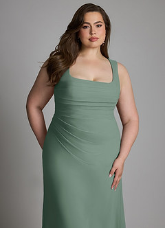 Azazie Agustina Brautjungfernkleider Meerjungfrau-Linie Korsett Chiffon Kleid Eukalyptus image11