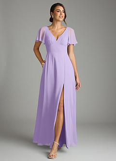 Azazie Kimber Vestidos de damas de honor Vestido de Lila de Gasa de Corte en A con Manga volante image4