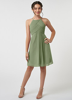 Azazie Ginny Junior Pistachio A-Line Pleated Chiffon Dress image1