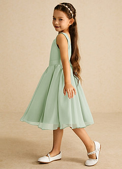 Azazie Ari Flower Girl Dresses Dusty Sage A-Line Sleeveless Chiffon Dress image4