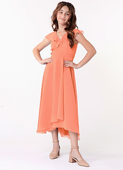 Azazie Posie Junior A-Linie Gestreift Chiffon Kleid Sonnenuntergang image4