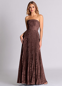 Azazie Mariana Bridesmaid Dresses Espresso A-Line Strapless Floral Burnout Convertible Dress image1