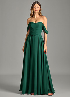 Azazie Chelsey Abiti da Damigella Abito Convertibile A-Line in Chiffon a Spalla Scoperta Smeraldo image6