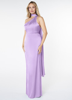 Azazie Kaylani Final Sale Lilac Mermaid High Neck Stretch Satin Dress image3