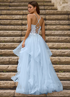 Mosaic Bleu Robe de bal à volants image2