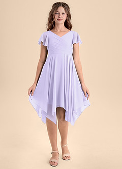 Azazie Janeaurelia Junior Abito A-Line in Chiffon Plissettato Lilla image6