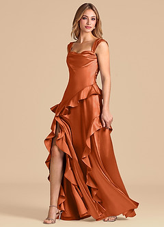 Azazie Sloane Brautjungfernkleider A-Linie Herzausschnitt Metallischer Satin Kleid Gebranntes Orange image4