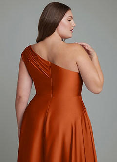 Azazie Melanie Bridesmaid Dresses Burnt Orange A-Line Off the Shoulder Stretch Satin Dress image13