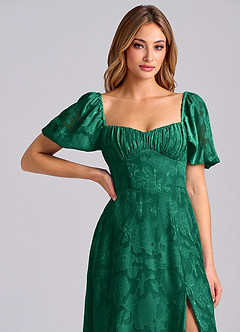 Azazie Mirian Bridesmaid Dresses Emerald A-Line Sweetheart Neckline Floral Burnout Dress image7