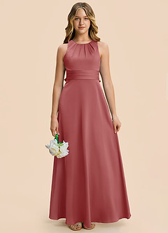 Azazie Christina Junior Vestido Rosa Antigua de Satén Elástico de Corte en A con Drapeado image3