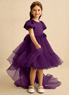 Azazie Cocoa vestidos de niña de las flores Vestido de Uva de Tul de Princesa con Plisado image8
