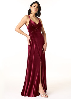 Azazie Hapa Bridesmaid Dresses Burgundy A-Line Lace Velvet Dress image3