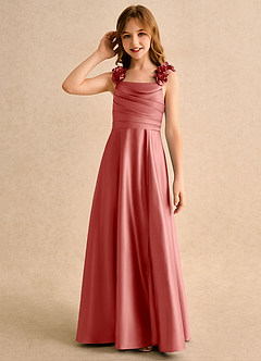 Azazie Rosita Junior Formal Robe Demoiselle D'honneur Fillette Robe Trapèze en Mat Satiné Plissée Antique Rose image6