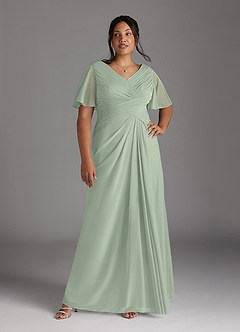 Azazie Emmeline vestidos de madre de la novia Vestido de Salvia Polvorienta de Malla de Corte En A con Cuello en V Plisado image3