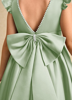 Azazie Dumpling Flower Girl Dresses Dusty Sage A-Line Bow Matte Satin Dress image6