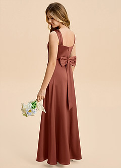 Azazie Kiki Junior Auburn A-Line Bow Stretch Satin Dress image2