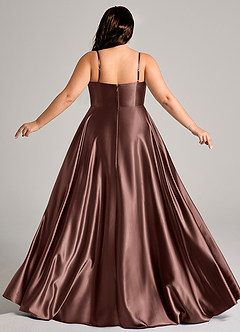 Azazie Elle Brautjungfernkleider A-Linie mit Taschen Metallischer Satin Kleid Espresso image8