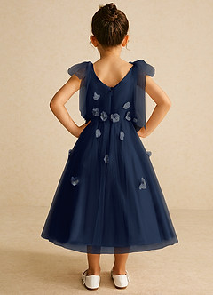 Azazie Minia Flower Girl Dresses Dark Navy A-Line Bow Matte Satin Dress image6