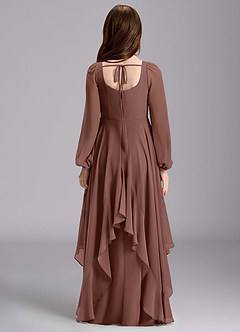 Azazie Clara Junior Espresso A-Line Blouson Chiffon Dress image2