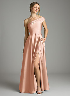 Azazie Melanie Suknie dla druhen Linia A Zza ramienia Satyna elastyczna Do ziemi Sukienka image1