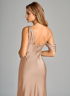 Azazie Celina Bridesmaid Dresses English Rose Sheath Off the Shoulder Stretch Satin Dress image8