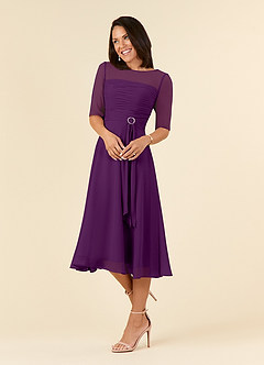 Azazie Naomi Mother of the Bride Dresses Grape A-Line Boatneck Pleated Chiffon Dress image3