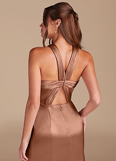 Azazie Rue Abiti da Damigella Abito Sirena in Raso Metallizzato Plissettato Bronzo image6