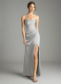 Azazie Leonis Bridesmaid Dresses Silver Mermaid Pleated Stretch Satin Convertible Dress image5