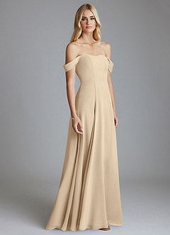 Azazie Seriana Brudtärnklänningar Klä av A-Linje i Chiffong Av axeln Champagne image4