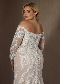 Azazie Empiria Vestidos de novia Vestido de Blanco Diamante Nude de Tul de Corte Sirena con Lentejuela image11