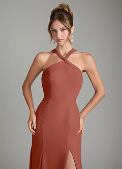 Azazie Rue Bridesmaid Dresses Auburn A-Line Halter Chiffon Dress image3