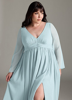Azazie Teton Maternity Bridesmaid Dresses A-Line Long Sleeve Chiffon Floor-Length Dress image12