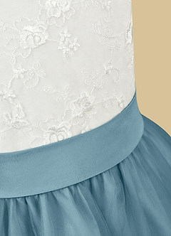 Azazie Vetty Flower Girl Dresses Ivory Moody Blue A-Line Lace Tulle Dress image11
