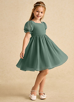 Azazie Jolie Blumenmädchenkleider A-Linie mit ärmel Chiffon Kleid Eukalyptus image1