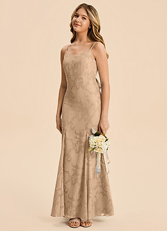 Azazie Lioren Junior Meerjungfrau-Linie Gestreift Blumen-Burnout Kleid Champagner image2