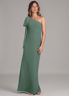 Azazie Capri Bridesmaid Dresses Eucalyptus A-Line One Shoulder Chiffon Dress image5