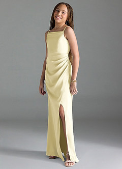 Azazie Leonis Junior A-Linie Plissee Stretch-Satin Kleid Zitronensorbet image4