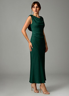 Azazie Kieryn Bridesmaid Dresses Emerald Mermaid Pleated Stretch Satin Dress image4