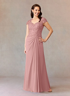 Azazie Junie Mother of the Bride Dresses Dusty Rose A-Line Lace Chiffon Dress image1