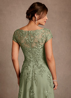 Azazie Jolanda At-home Try On Dresses Rosette A-Line Lace Dress image6