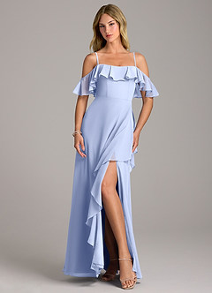Azazie Aubrie Jurken voor thuis passen Jurk van Chiffon met A-Lijn Off the Shoulder Eucalyptus image4