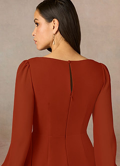 Azazie Karen Mother of the Bride Dresses Rust Sheath Pleated Stretch Crepe Dress image5