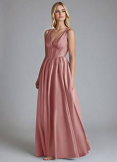 Azazie Delmie Bridesmaid Dresses Dusty Rose A-Line Corset Stretch Satin Dress image4