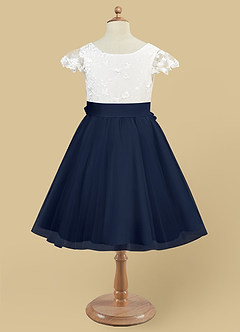Azazie Vetty Flower Girl Dresses Ivory Dark Navy A-Line Lace Tulle Dress image9