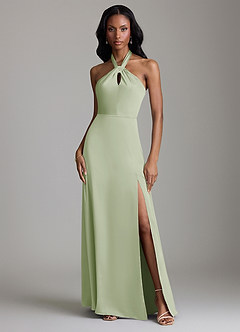 Azazie Tracie Bridesmaid Dresses Dusty Sage A-Line Side Slit Stretch Satin Dress image1