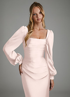 Azazie Brianna Kleider zum Anprobieren zu Hause Meerjungfrau-Linie Korsett Stretch-Satin Kleid Zartrosa image3