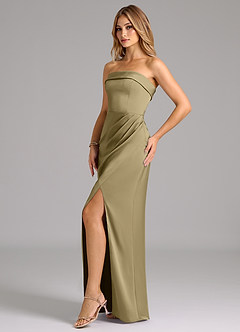 Azazie Aretha Robes de demoiselle d'honneur Robe Trapèze Convertible en Satin extensible Sans bretelle Vert Mousse image3