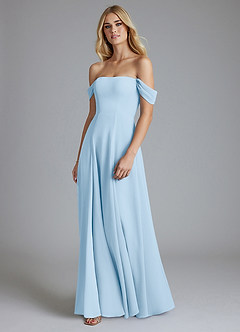 Azazie Seriana Robes de demoiselle d'honneur Robe Trapèze en Mousseline de soie Épaule décolletée Bleu Ciel image1